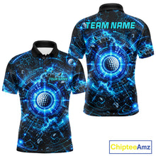 Load image into Gallery viewer, Golf-themed polo shirt with blue and black design, 'TEAM NAME' and 'Your Name' text space, Chiptee Amz branding.