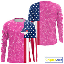 Load image into Gallery viewer, Texas Fishing Shirt Pink American Flag Men's Long Sleeve Fishing Apparel 