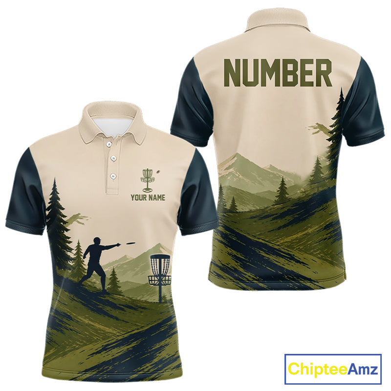 Green Sunset Customized Mens Disc Golf Polo Shirt Number Disc Golf Tops For Men NHT833