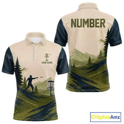 Green Sunset Customized Mens Disc Golf Polo Shirt Number Disc Golf Tops For Men NHT833
