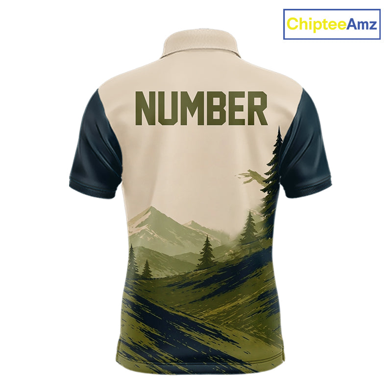 Green Sunset Customized Mens Disc Golf Polo Shirt Number Disc Golf Tops For Men NHT833