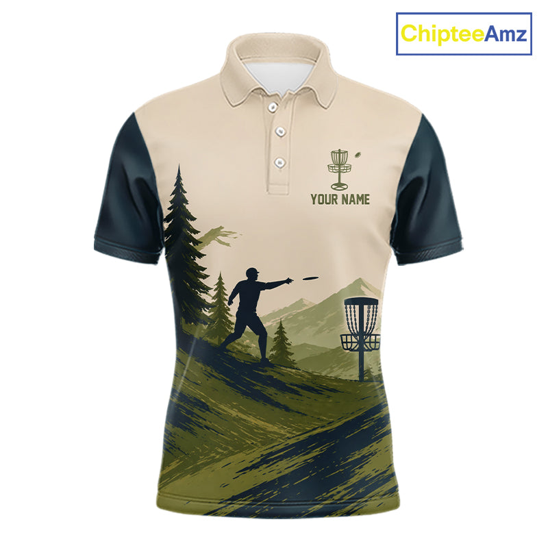 Green Sunset Customized Mens Disc Golf Polo Shirt Number Disc Golf Tops For Men NHT833