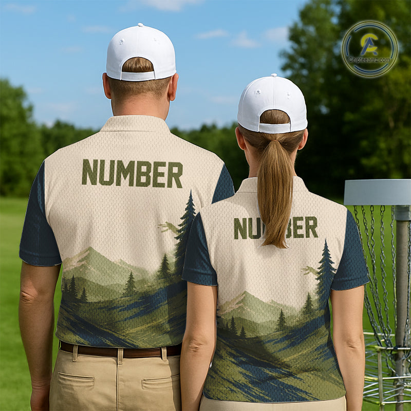 Green Sunset Customized Mens Disc Golf Polo Shirt Number Disc Golf Tops For Men NHT833