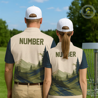 Green Sunset Customized Mens Disc Golf Polo Shirt Number Disc Golf Tops For Men NHT833