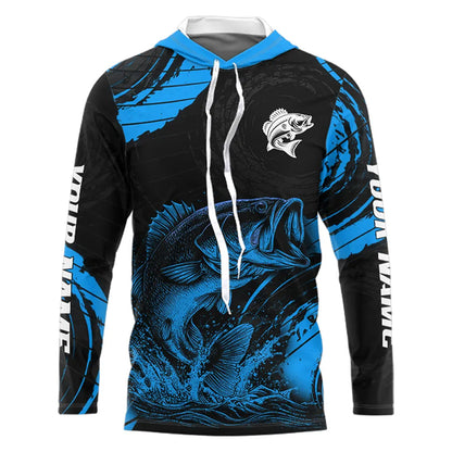 Personalized Bass Fishing Jerseys, Bass Fishing Scale Long Sleeve Shirt| Blue NHT387