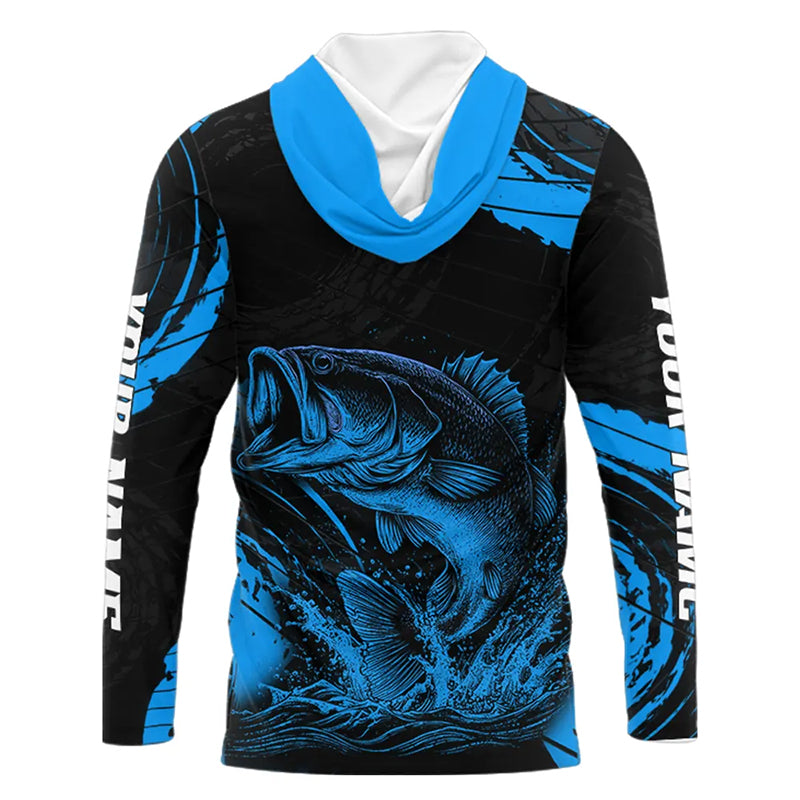 Personalized Bass Fishing Jerseys, Bass Fishing Scale Long Sleeve Shirt| Blue NHT387