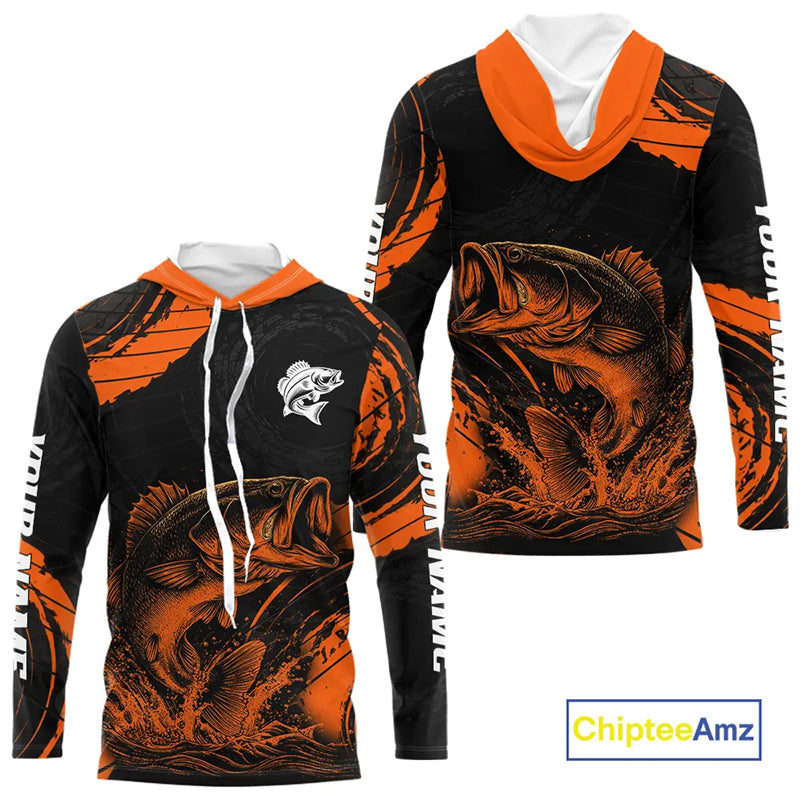 Personalized Bass Fishing Jerseys, Bass Fishing Scale Long Sleeve Shirt| Orange NHT388