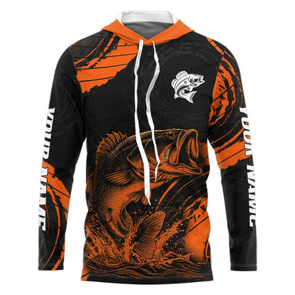 Personalized Bass Fishing Jerseys, Bass Fishing Scale Long Sleeve Shirt| Orange NHT388