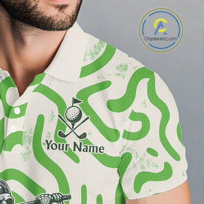 Personalized Funny Skeleton Mens Golf Polo Shirt Green Abstract Pattern Custom Golf Shirt For Team Name & Name NHT618