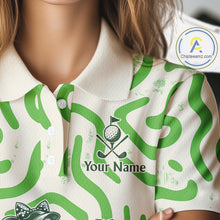 Load image into Gallery viewer, Personalized Funny Skeleton Womens Golf Polo Shirt Green Abstract Pattern Custom Golf Shirt For Team Name &amp; Name NHT618