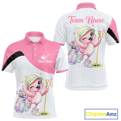 Pink Mens Golf Polo Shirt Pink Flamingos Pattern Custom Name, Funny Flamingo Golf Polo Shirts NHT626