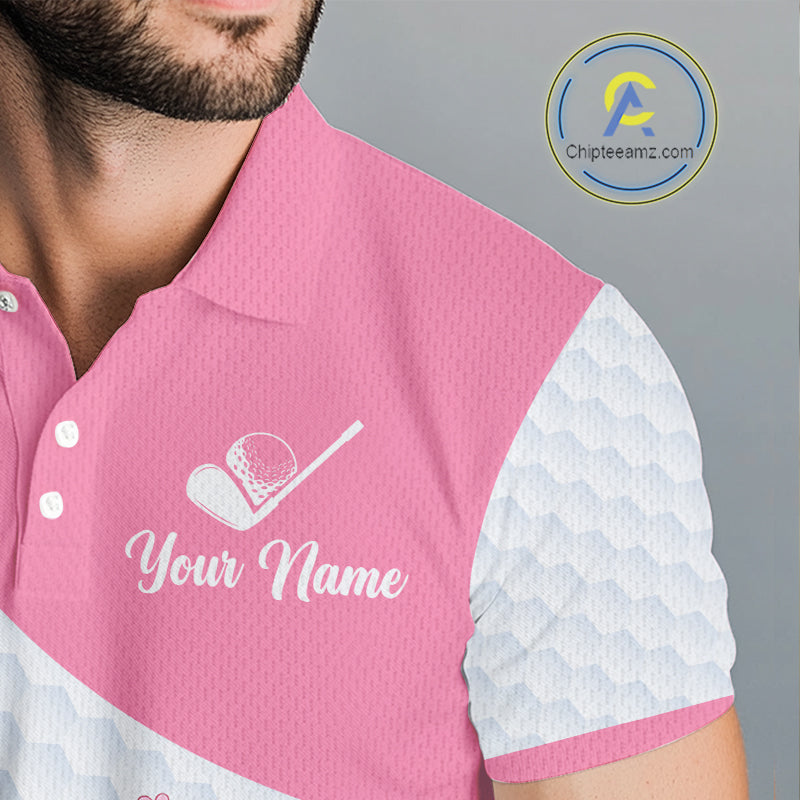 Pink Mens Golf Polo Shirt Pink Flamingos Pattern Custom Name, Funny Flamingo Golf Polo Shirts NHT626