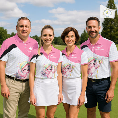 Pink Mens Golf Polo Shirt Pink Flamingos Pattern Custom Name, Funny Flamingo Golf Polo Shirts NHT626