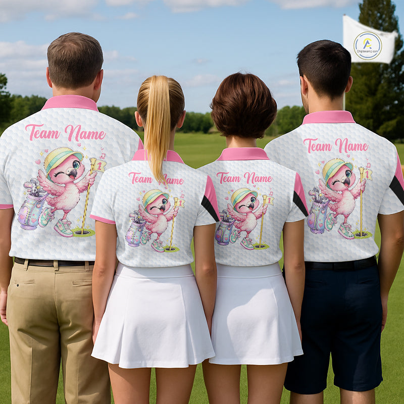 Pink Mens Golf Polo Shirt Pink Flamingos Pattern Custom Name, Funny Flamingo Golf Polo Shirts NHT626