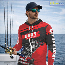Load image into Gallery viewer, Bass American Flag Hooded Fishing Shirt Long Sleeve, Red Fishing Jersey For Fisherman NHT496