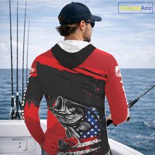 Load image into Gallery viewer, Bass American Flag Hooded Fishing Shirt Long Sleeve, Red Fishing Jersey For Fisherman NHT496