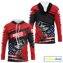 Load image into Gallery viewer, Bass American Flag Hooded Fishing Shirt Long Sleeve, Red Fishing Jersey For Fisherman NHT496