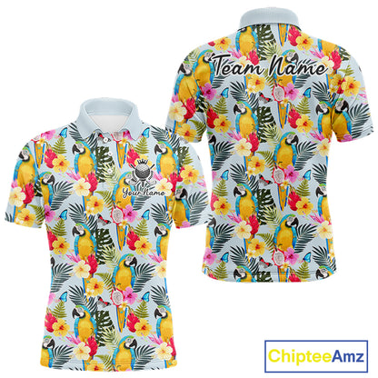Funny Tropical Parrot Mens Golf Polo Shirt – Custom Name Shirt For Men, Summer Beach Vacation Outfit NHT858
