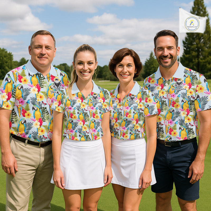 Funny Tropical Parrot Mens Golf Polo Shirt – Custom Name Shirt For Men, Summer Beach Vacation Outfit NHT858