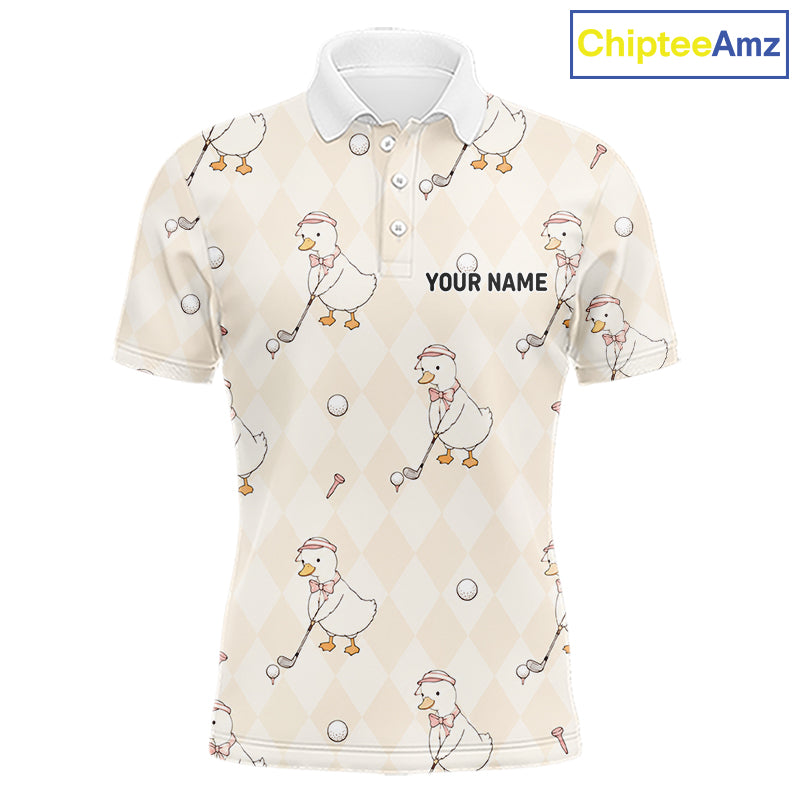 Personalized Argyle Funny Duck Pattern Polo Shirt - Custom Golf Team Gift