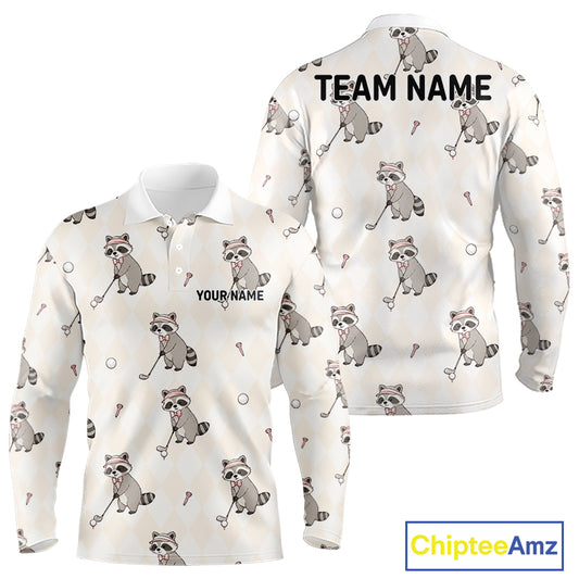 Personalized Funny Argyle Raccoon Pattern Polo Shirt - Custom Golf Team Gift