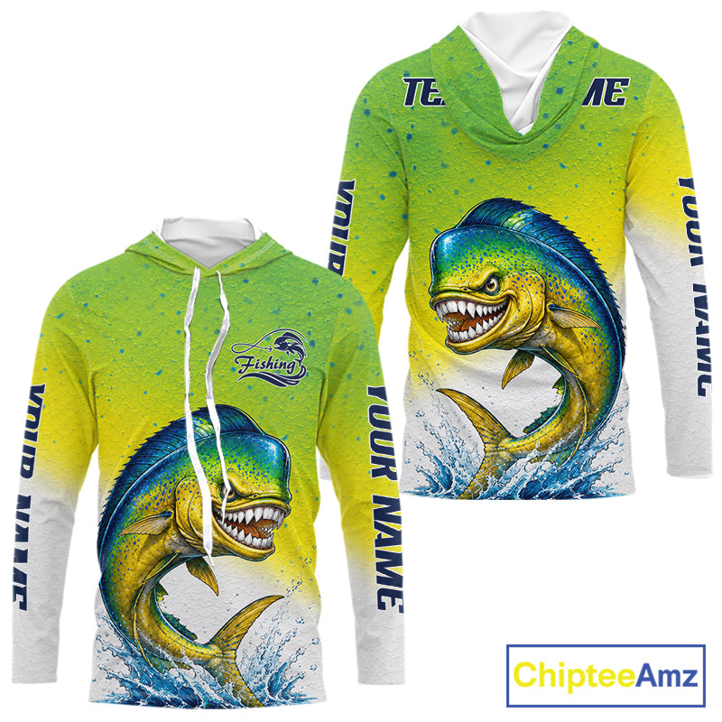 Personalized Offshore Fishing Jerseys, Mahi Mahi Angry Tournament Fishing Shirts Hooded For Men NHT1311