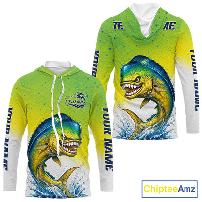 Personalized Offshore Fishing Jerseys, Mahi Mahi Angry Tournament Fishing Shirts Hooded For Men NHT1311