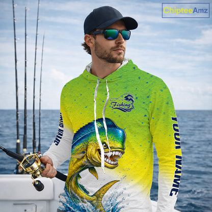 Personalized Offshore Fishing Jerseys, Mahi Mahi Angry Tournament Fishing Shirts Hooded For Men NHT1311