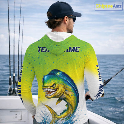 Personalized Offshore Fishing Jerseys, Mahi Mahi Angry Tournament Fishing Shirts Hooded For Men NHT1311