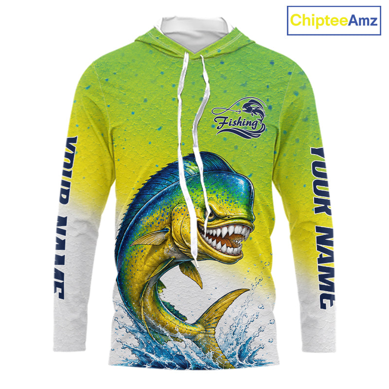 Personalized Offshore Fishing Jerseys, Mahi Mahi Angry Tournament Fishing Shirts Hooded For Men NHT1311
