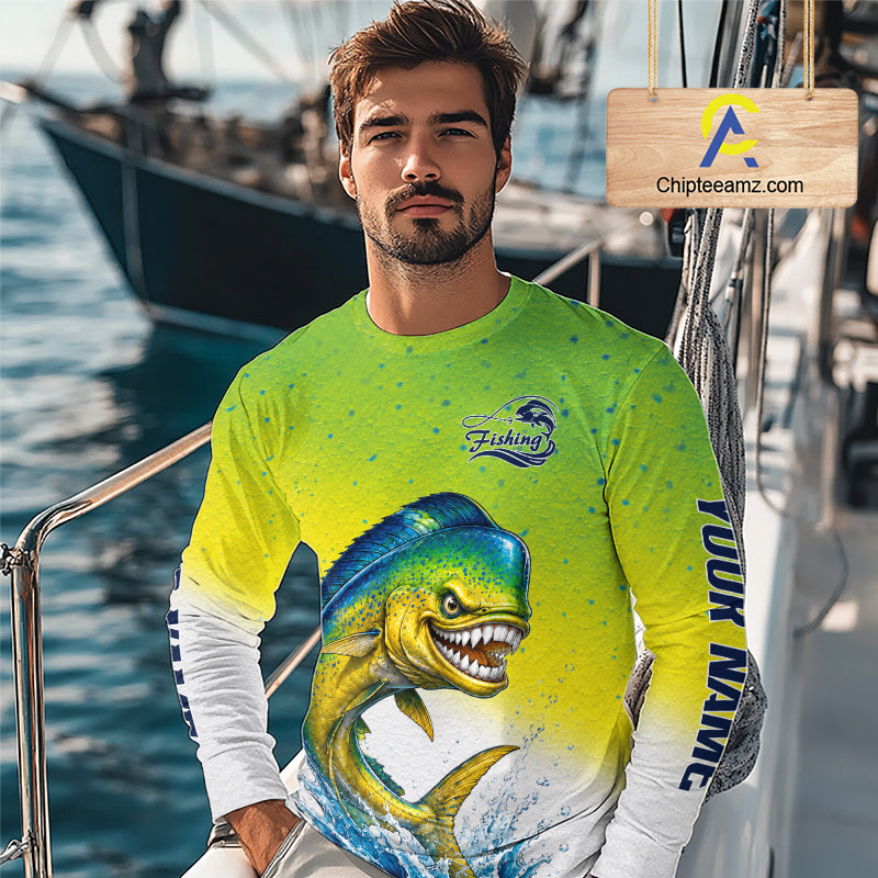 Personalized Offshore Fishing Jerseys, Mahi Mahi Angry Tournament Fishing Shirts For Men NHT1311