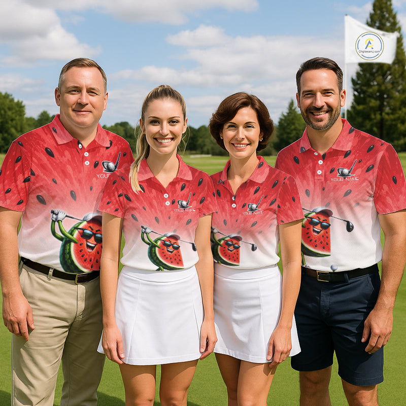 Custom Name Team Name Watermelon Mens Golf Polo Shirt - Funny Cartoon Golf Clothing NHT1175