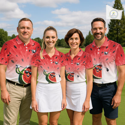 Custom Name Team Name Watermelon Mens Golf Polo Shirt - Funny Cartoon Golf Clothing NHT1175