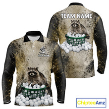 Load image into Gallery viewer, Long-sleeve shirt with raccoon design and customizable text on a white background