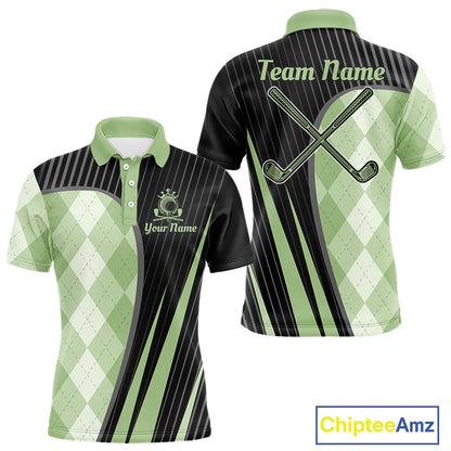 Mens Golf Polo Shirt Green Black Argyle Plaid Golf Pattern Custom,  Mens Shirt Golf Tops NHT667