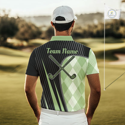 Mens Golf Polo Shirt Green Black Argyle Plaid Golf Pattern Custom,  Mens Shirt Golf Tops NHT667