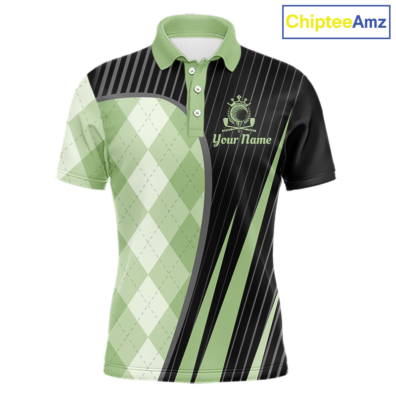 Mens Golf Polo Shirt Green Black Argyle Plaid Golf Pattern Custom,  Mens Shirt Golf Tops NHT667