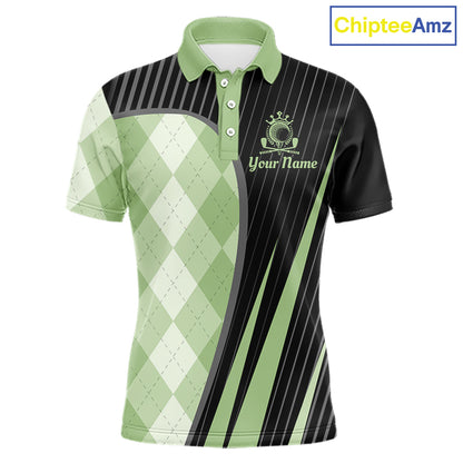 Mens Golf Polo Shirt Green Black Argyle Plaid Golf Pattern Custom,  Mens Shirt Golf Tops NHT667