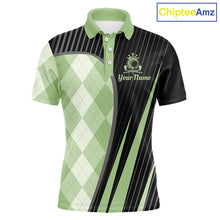 Load image into Gallery viewer, Mens Golf Polo Shirt Green Black Argyle Plaid Golf Pattern Custom,  Mens Shirt Golf Tops NHT667