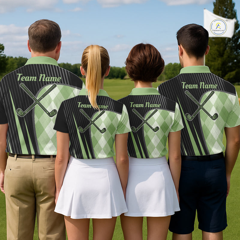 Mens Golf Polo Shirt Green Black Argyle Plaid Golf Pattern Custom,  Mens Shirt Golf Tops NHT667