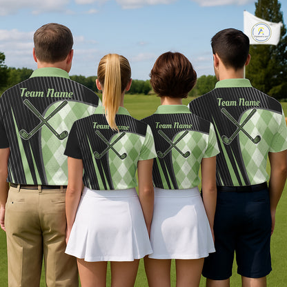 Mens Golf Polo Shirt Green Black Argyle Plaid Golf Pattern Custom,  Mens Shirt Golf Tops NHT667