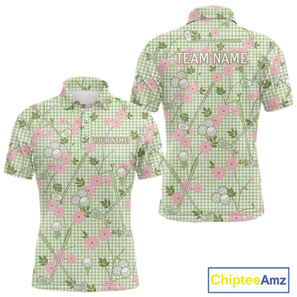 Floral Golf Polo Shirt Personalized Gingham Golf Shirt Custom Name Cute Golf Outfit For Mens Golf Gift NHT688