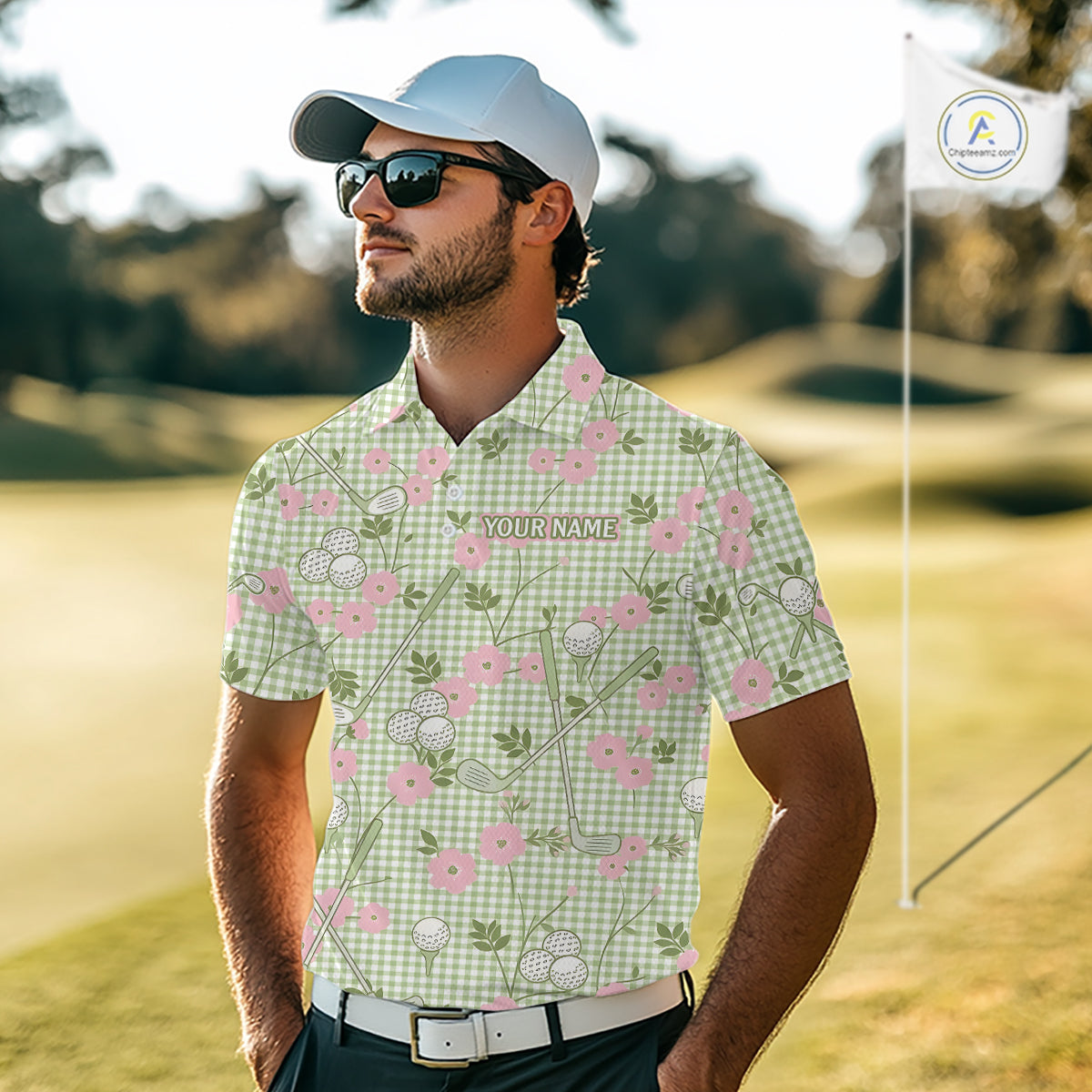 Floral Golf Polo Shirt Personalized Gingham Golf Shirt Custom Name Cute Golf Outfit For Mens Golf Gift NHT688