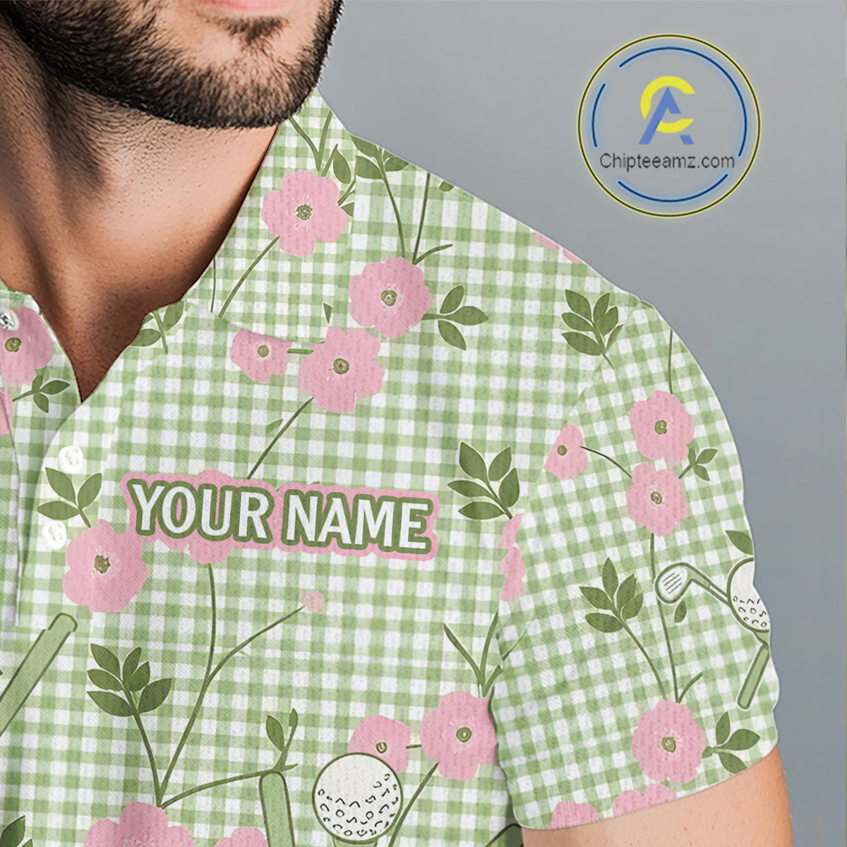 Floral Golf Polo Shirt Personalized Gingham Golf Shirt Custom Name Cute Golf Outfit For Mens Golf Gift NHT688