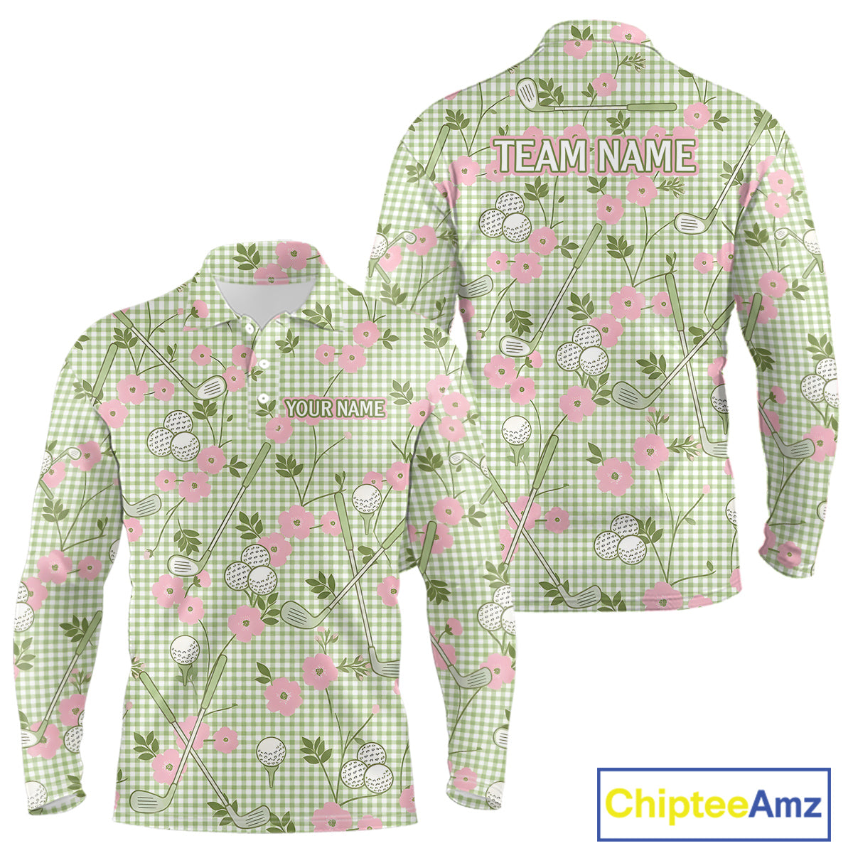 Floral Golf Polo Shirt Personalized Gingham Golf Shirt Custom Name Cute Golf Outfit For Mens Golf Gift NHT688
