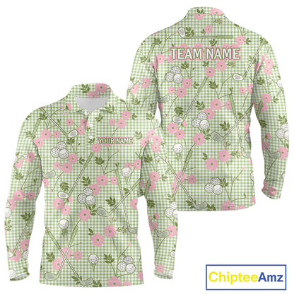 Floral Golf Polo Shirt Personalized Gingham Golf Shirt Custom Name Cute Golf Outfit For Mens Golf Gift NHT688