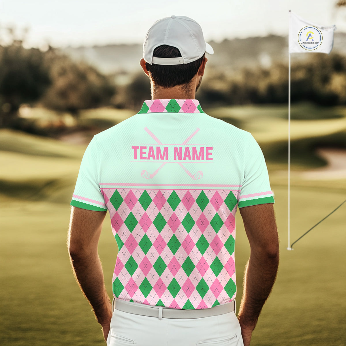 Pink Argyle Golf Polo Shirt Personalized Men Golf Shirt Cute Preppy Golf Outfit Custom Name, Familly Team Shirts NHT691