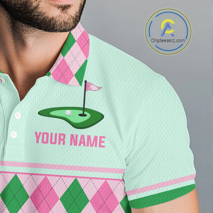 Pink Argyle Golf Polo Shirt Personalized Men Golf Shirt Cute Preppy Golf Outfit Custom Name, Familly Team Shirts NHT691