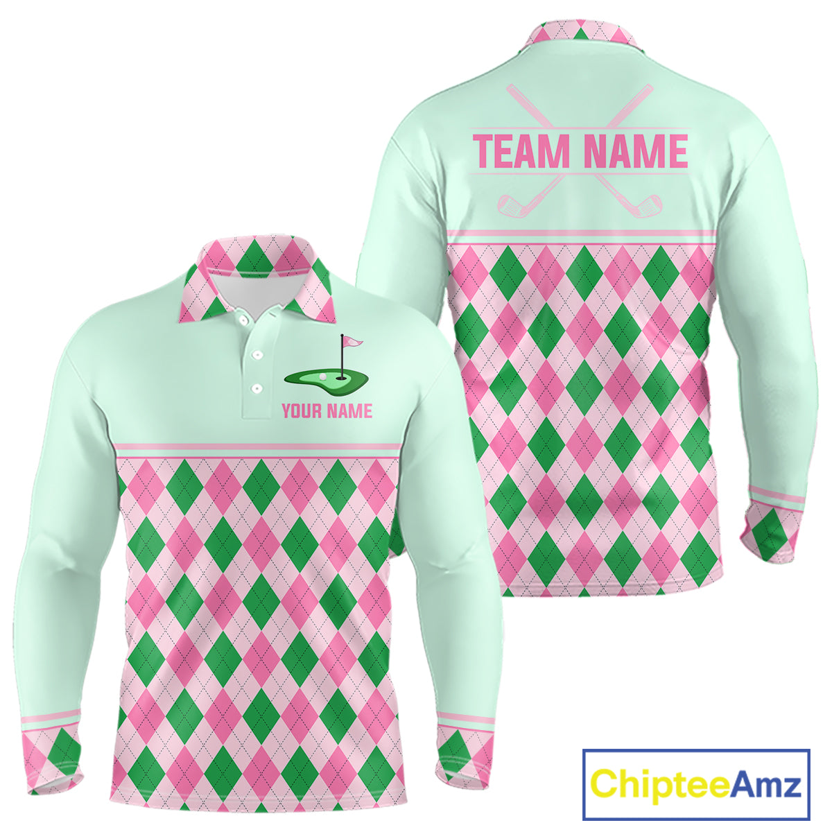 Pink Argyle Golf Polo Shirt Personalized Men Golf Shirt Cute Preppy Golf Outfit Custom Name, Familly Team Shirts NHT691