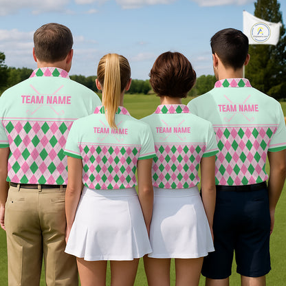 Pink Argyle Golf Polo Shirt Personalized Men Golf Shirt Cute Preppy Golf Outfit Custom Name, Familly Team Shirts NHT691